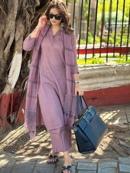 Mauve rayon slub 3-piece suit set image 2