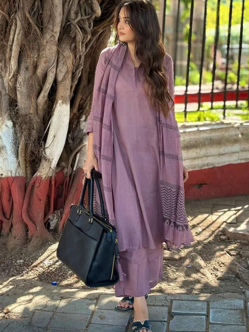 Mauve rayon slub 3-piece suit set image 7