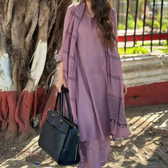 Mauve rayon slub 3-piece suit set image 7