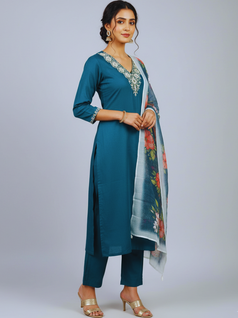 Deep Sea Blue rayon slub 3-piece suit set image 3
