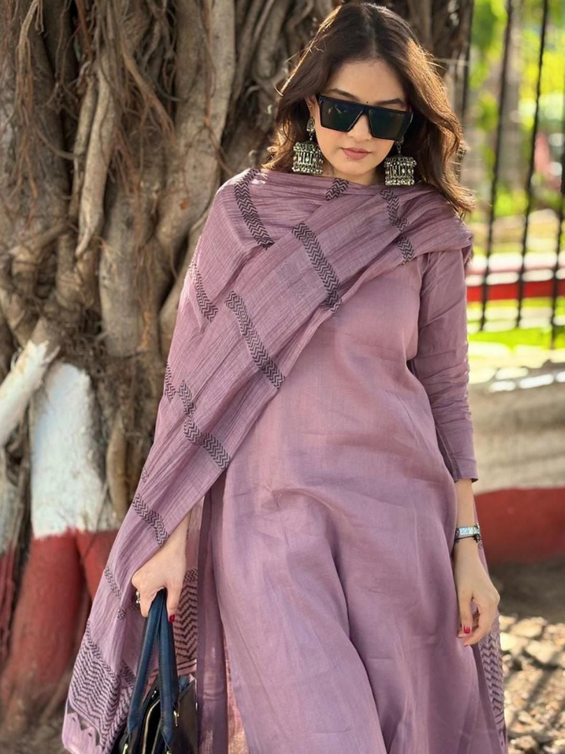 Mauve rayon slub 3-piece suit set image 3