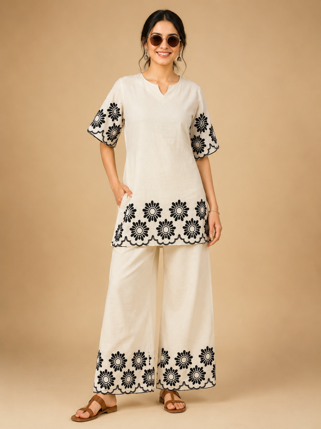 Black Floral Khadi Cotton Embroidered Co-Ord Set