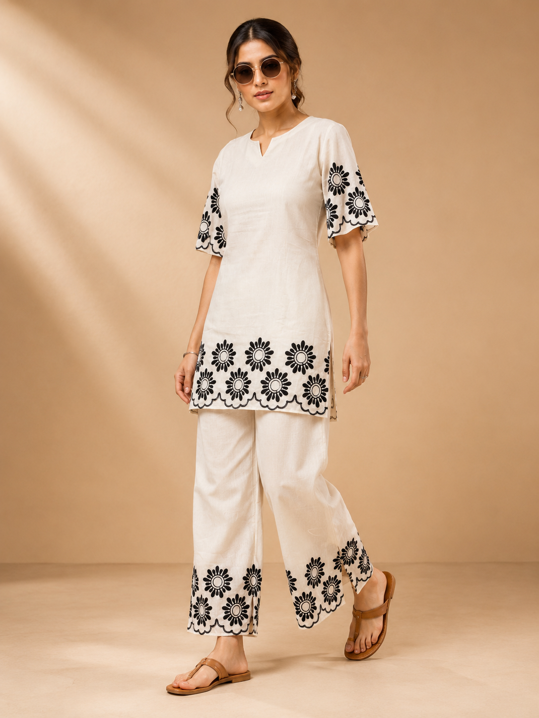 Black Floral Khadi Cotton Embroidered Co-Ord Set