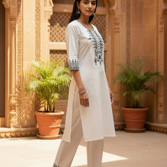 Cream Black Khadi Cotton Embroidered Co-Ord Set