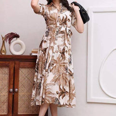 Chandramukhi Printed Rayon Slub Belted Maxi Dress