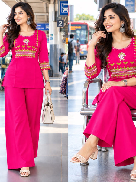 Premium Cotton Mirror Embroidered Co-Ord Set for Women