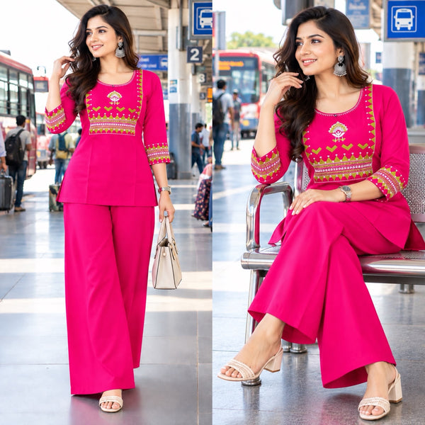 Premium Cotton Mirror Embroidered Co-Ord Set for Women