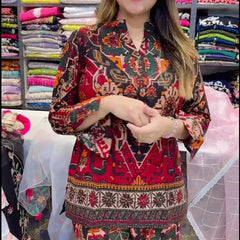 Printed Asymmetric Top With Palazzo Set