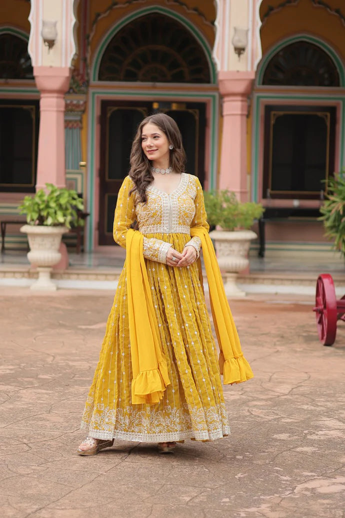 Embroidered Faux Georgette Anarkali Set