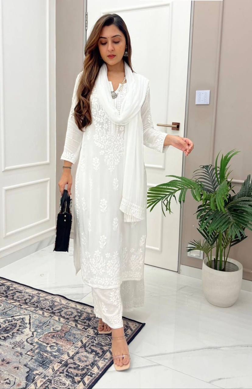 White Sequin Embroidered Kurta Set