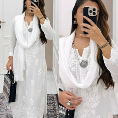 White Sequin Embroidered Kurta Set