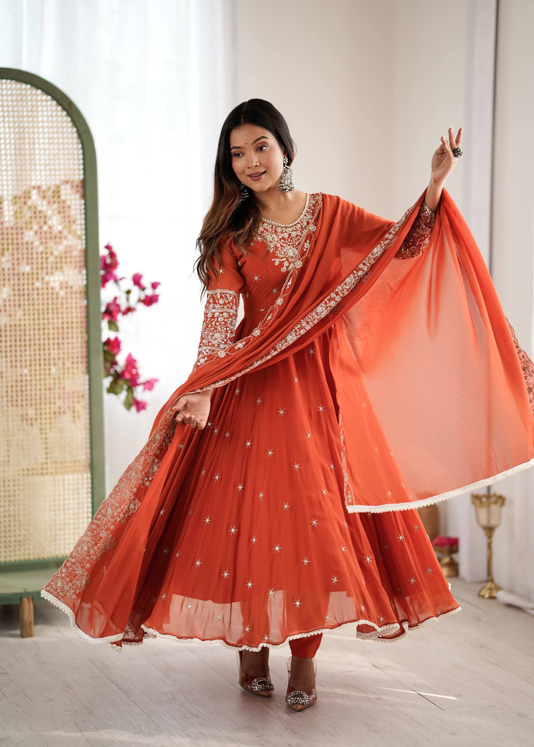 Embroidered Anarkali Gown Set