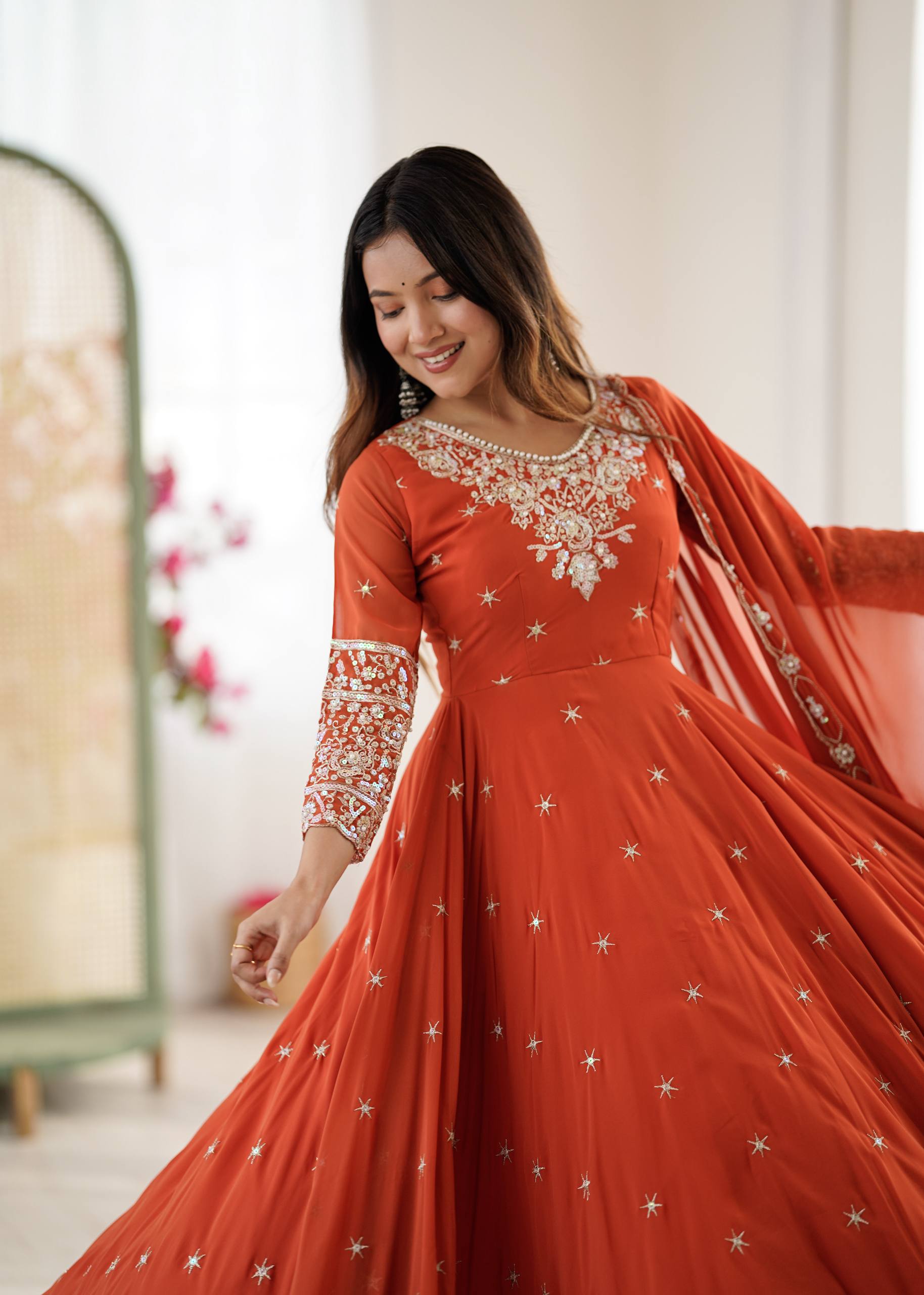Embroidered Anarkali Gown Set